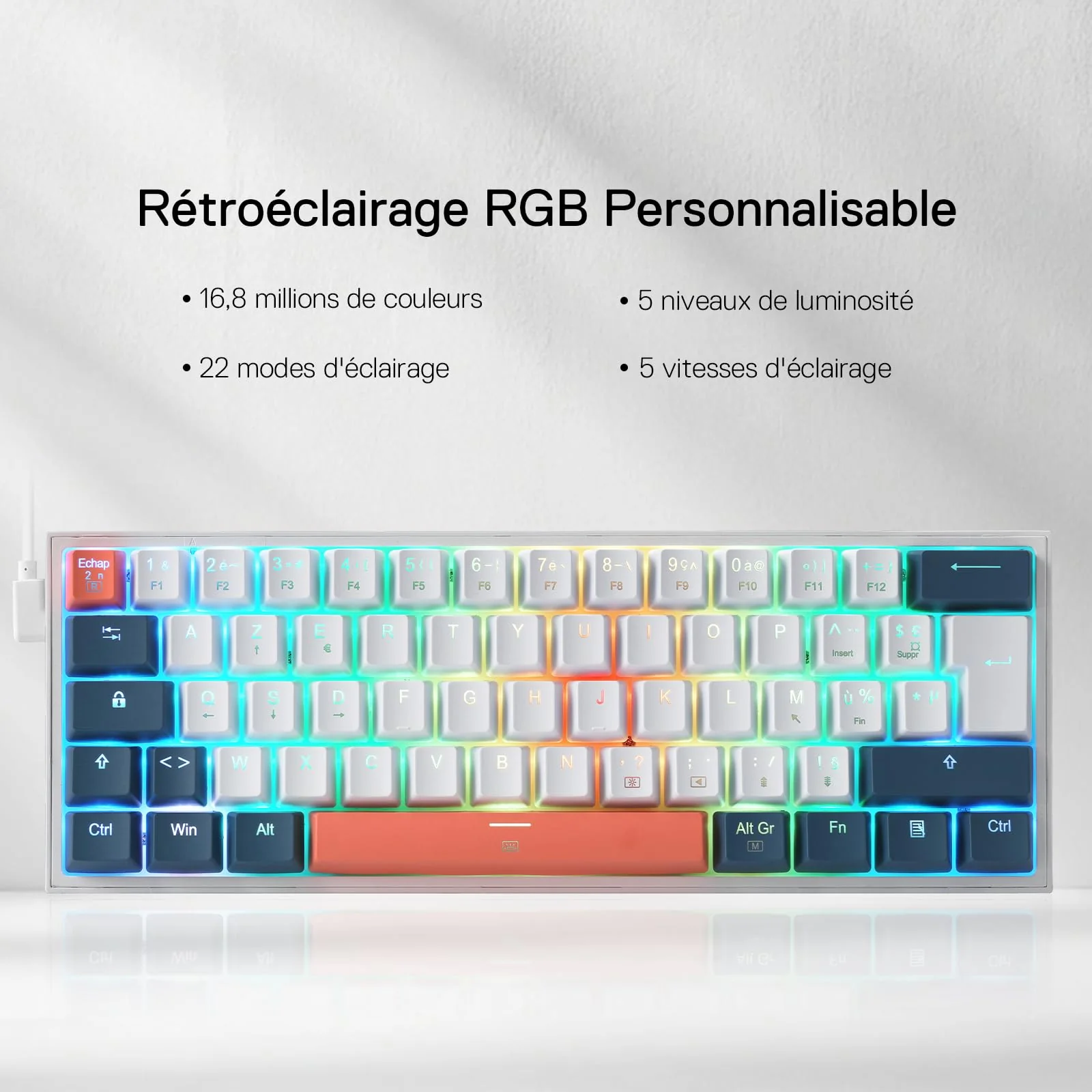 FIZZ K617 60% Clavier Gaming Mécanique AZERTY – Blanc & Bleu - Image 5