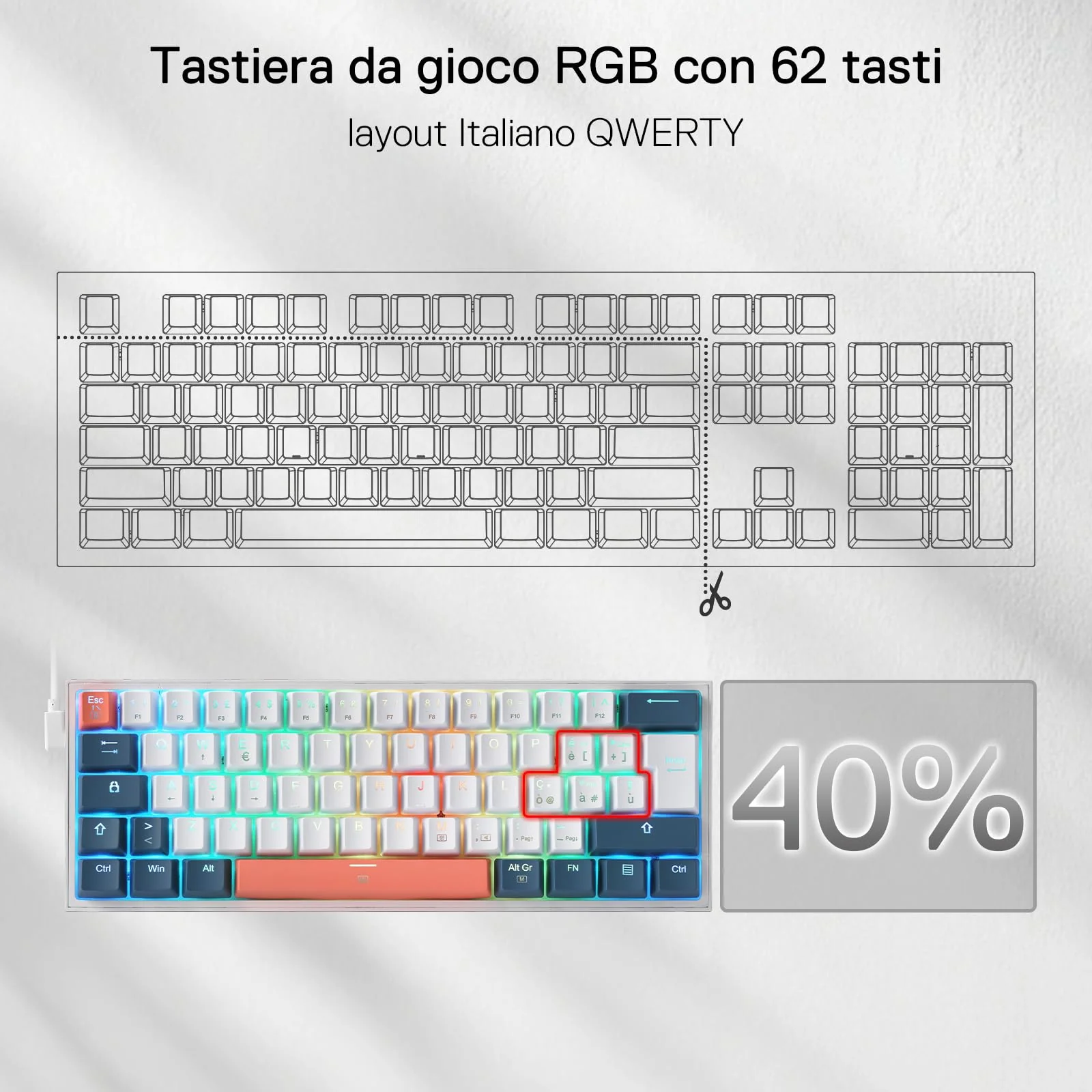 FIZZ K617 60% Tastiera Meccanica Gaming QWERTY – Bianco & Blu - Image 3