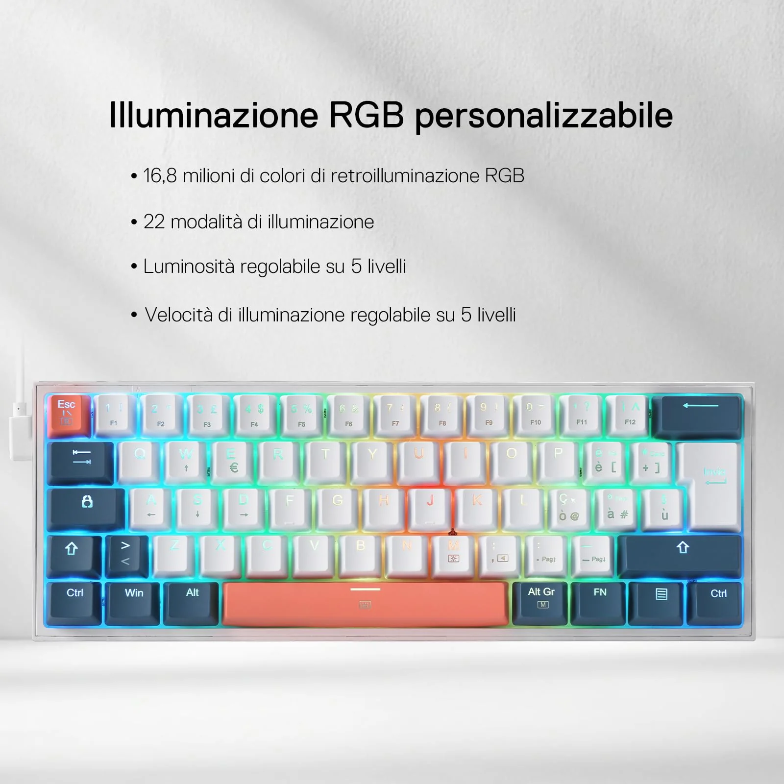FIZZ K617 60% Tastiera Meccanica Gaming QWERTY – Bianco & Blu - Image 5